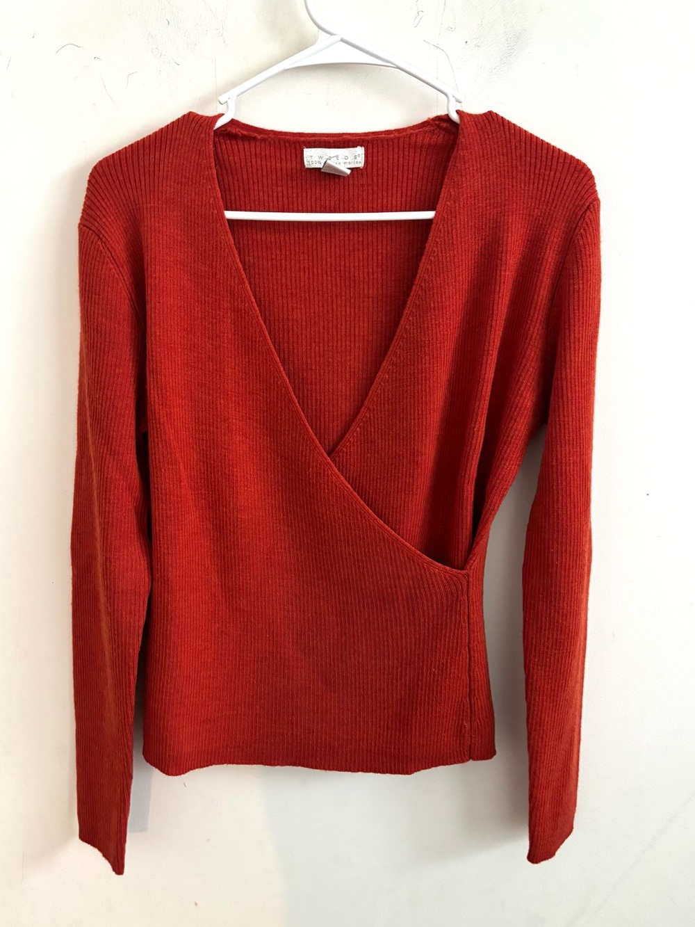 Tweeds Sweater Ribbed Large Italian Wool Wrap Top Long Sleeve Slim Fit Preppy